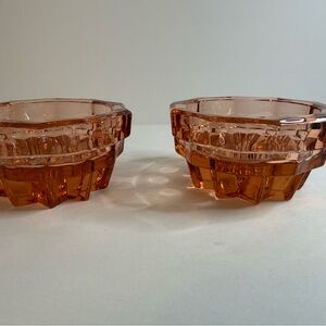 Vintage Set Of 2 Indiana Colony Cubist Glass Pink Whitehall Taper Candle Holders